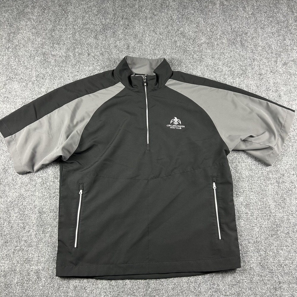 FootJoy Golf Jacket Mens Medium Black Gray Short Sleeve 1/2 Zip Windbreaker